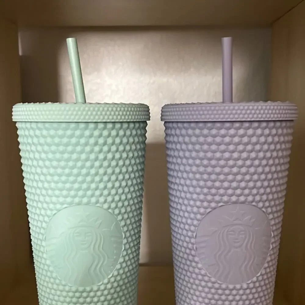 🆕 Starbucks Holiday 2021 Matte Lilac Mint Green Jelly Stud Venti Tumbler Set